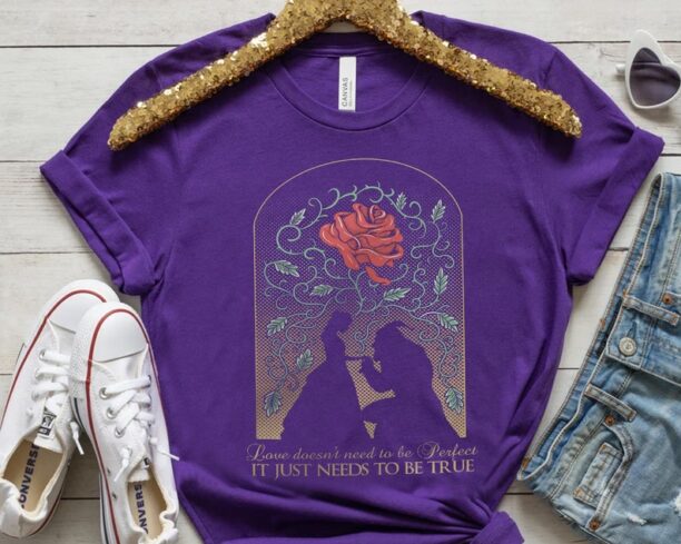 Beauty And The Beast Quotes & Enchanted Rose Belle Princess Retro Shirt