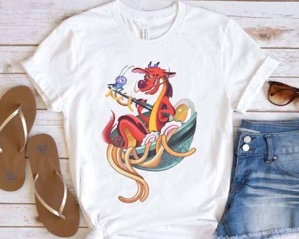 Disney Mulan Funny Mushu Dragon & Cri-Kee With Ramen Shirt