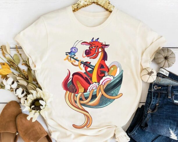 Disney Mulan Funny Mushu Dragon & Cri-Kee With Ramen Shirt