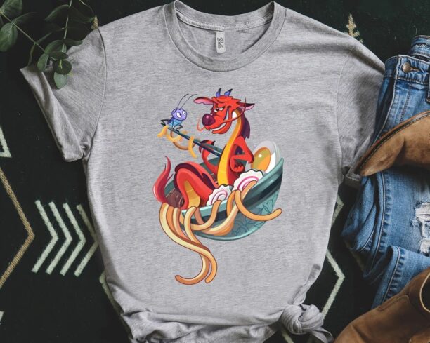 Disney Mulan Funny Mushu Dragon & Cri-Kee With Ramen Shirt