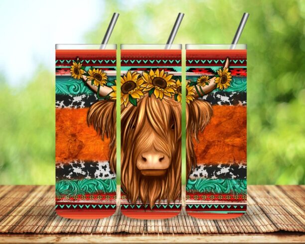 Highland Cow Sunflower Sublimation Tumbler