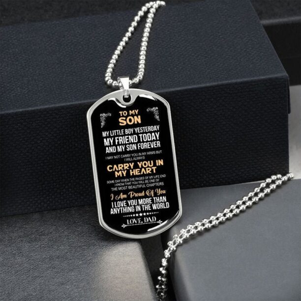 Family star dog tag necklace to my son always carry you in my heart i am proud of you love dad anniversary graduation gi