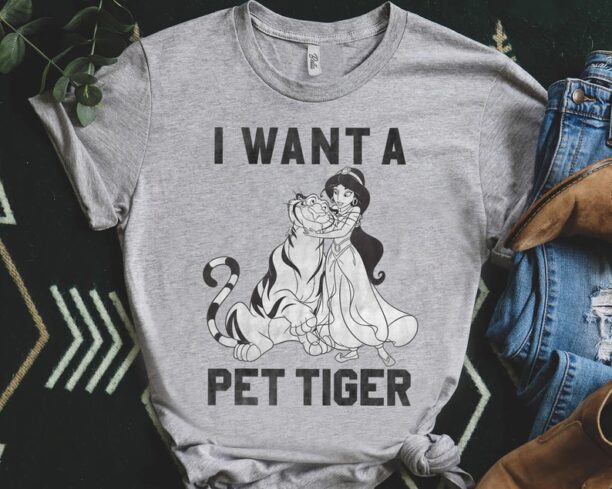 Disney Aladdin Jasmine Princess & Rajah I Want A Pet Tiger Retro Shirt