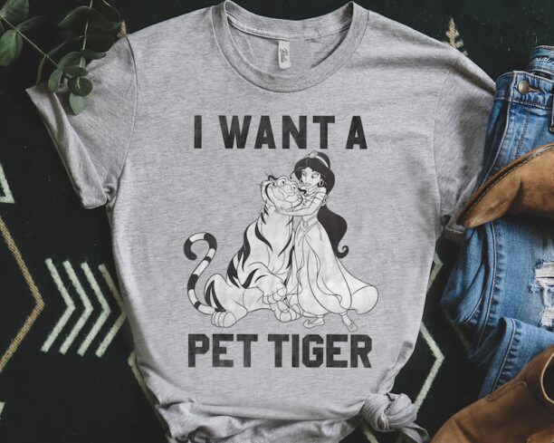 Disney Aladdin Jasmine Princess & Rajah I Want A Pet Tiger Retro Shirt