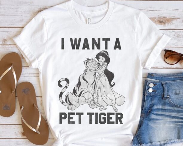 Disney Aladdin Jasmine Princess & Rajah I Want A Pet Tiger Retro Shirt