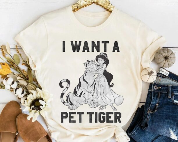 Disney Aladdin Jasmine Princess & Rajah I Want A Pet Tiger Retro Shirt