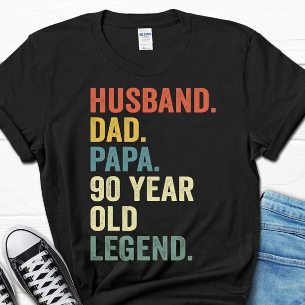 Husband Dad Papa 90 Year Old Legend Shirt, 90th Birthday Gift for Men, 90th Birthday Papa Tee for Him