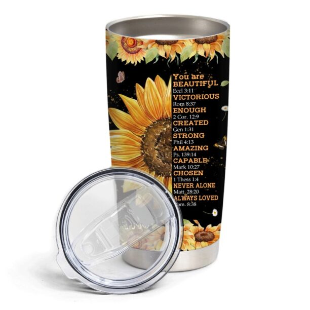 Personalized Sunflower Tumbler Your Are Beautiful Victorious Christian, Inspirational Gifts