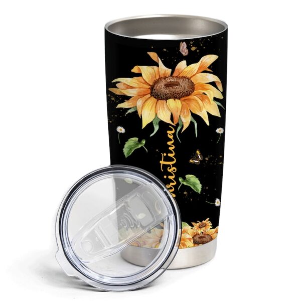 Personalized I'm A Happy Go Lucky Ray Of Fucking Sunshine Sunflower Tumbler, Sunflower Lover Gift