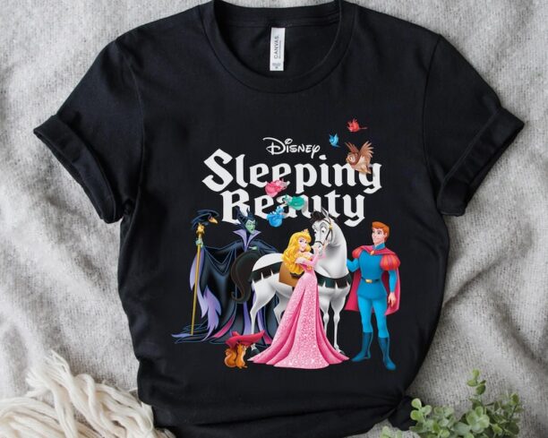 Disney Sleeping Beauty Characters Group Shot Aurora Phillip Retro Shirt