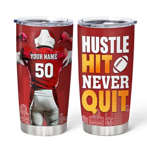 Personalized Football Tumbler Football Players Design, Football Gift Stainless Steel Tumbler 20 Oz