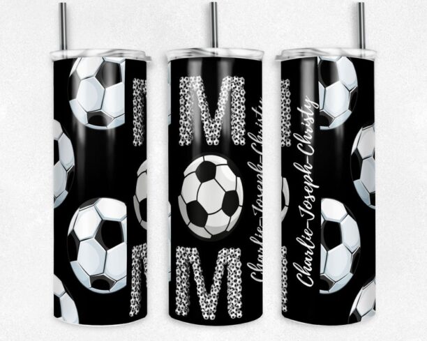 Personalized Soccer Mom Life, Soccer Ball, 20oz Skinny Tumbler, Gift for Mom, Sport mom Gift, Custom Name Tumbler