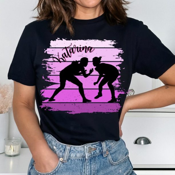 Retro Birthday Shirt for Wrestling Girls, Kids Wrestler Shirt With Silhouette, Wrestle Shirt for Sports Girls