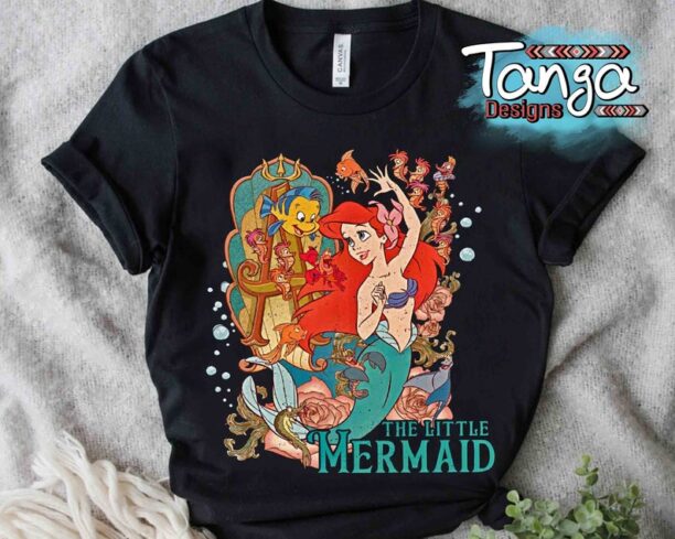 Disney Little Mermaid Ariel Princess Retro Shirt, Flounder Sebastian Bubble Tee