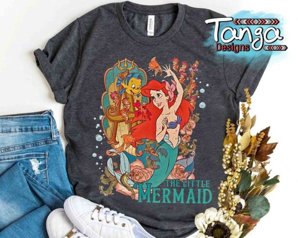 Disney Little Mermaid Ariel Princess Retro Shirt, Flounder Sebastian Bubble Tee