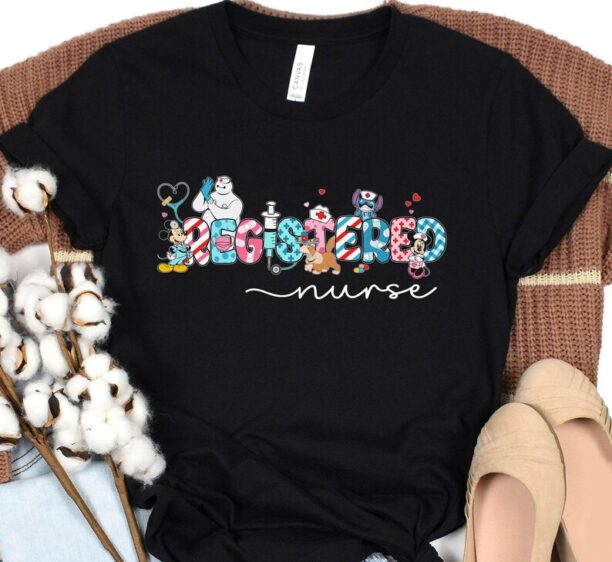 Disney Mickey Minnie Nana Dog Baymax Registered Nurse Shirt / Disney Nurse Characters T-shirt / Disney Gift For Nurse /