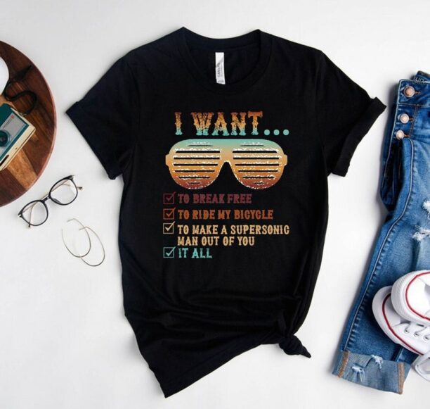 I Want To Break Free Shirt,Retro Vintage Style Queen Band FM Sunglasses Shirt For Men & Women