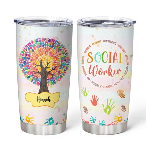 Personalized Social Worker Social Tree Tumbler 20oz, Appreciation Gift Social Work Month For Coworker, Girls