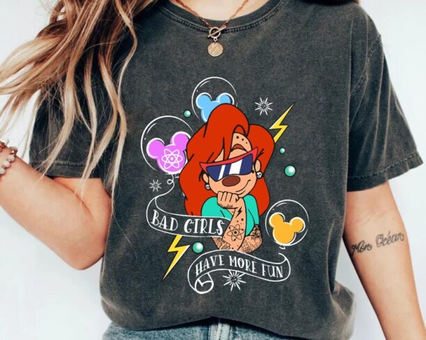 A Goofy Movie Roxanne Tattoo Art Style Shirt / Bad Girls Have More Fun Tee / Mickey Balloons T-shirt / Disney Birthday /