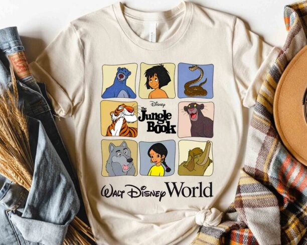 Walt Disney World Jungle Book Characters Group Retro Shirt, Mowgli Baloo Kaa Tee