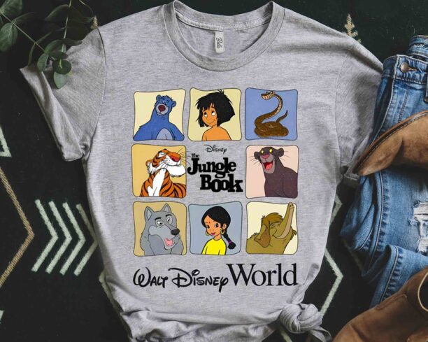 Walt Disney World Jungle Book Characters Group Retro Shirt, Mowgli Baloo Kaa Tee