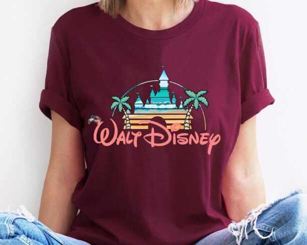 Vintage Walt Disney Flamingo Logo Shirt / Disney Castle Summer Beach Tee / Disneyland Family Vacation Beach Trip /