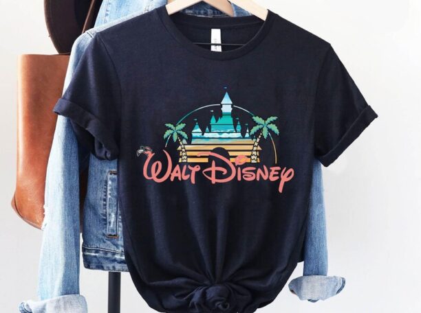 Vintage Walt Disney Flamingo Logo Shirt / Disney Castle Summer Beach Tee / Disneyland Family Vacation Beach Trip /