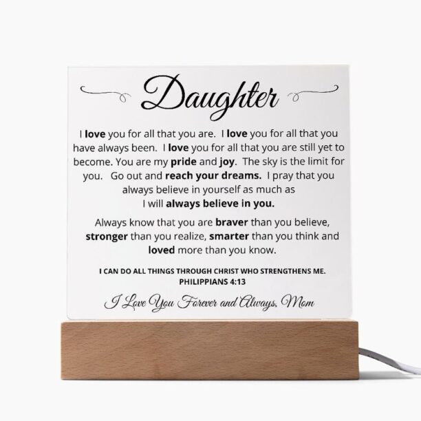 To My Daughter Love Mom LED Acrylic Plaque Graduation Gift for Daughter Daughter Gift For Birthday Christmas Graduation