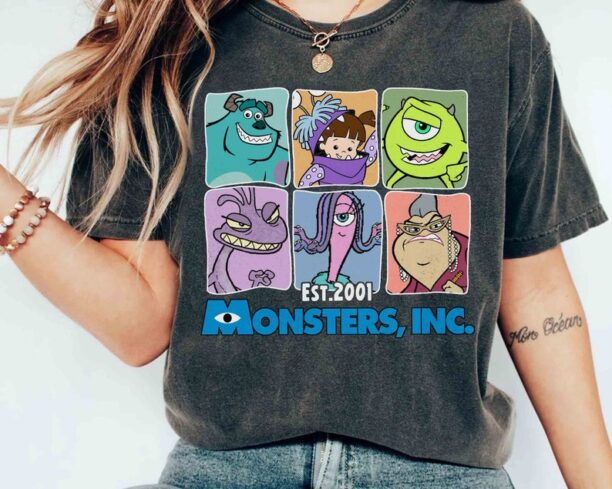 Pixar Monsters, Inc. Characters Group Shot 2001 Shirt, Disney Mike Sulley Boo Tee