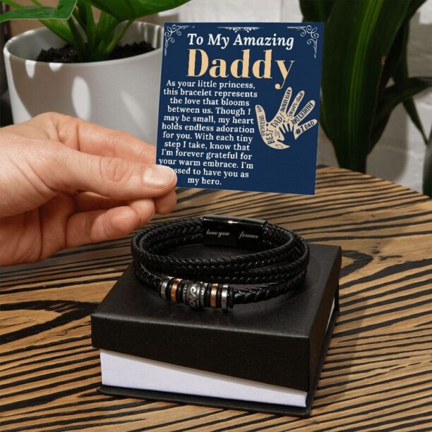 Personalized Fathers Day Gift From Daughter To Dad, Leather Bracelet Gift For Father