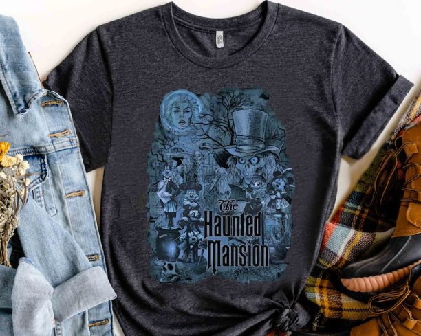 The Haunted Mansion Mickey & Friends Stretching Room Shirt, Foolish Mortals Tee, Walt Disney World