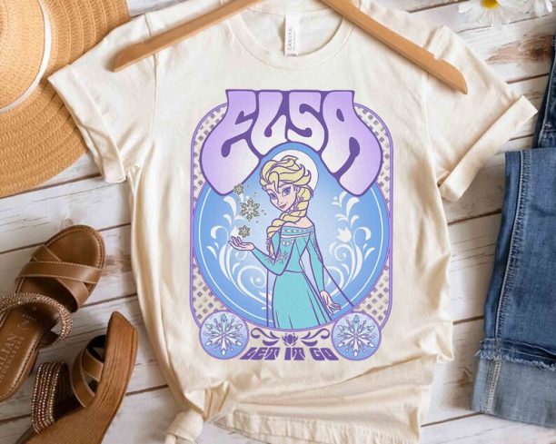 Disney Frozen Elsa Let It Go Seventies Retro Poster Shirt