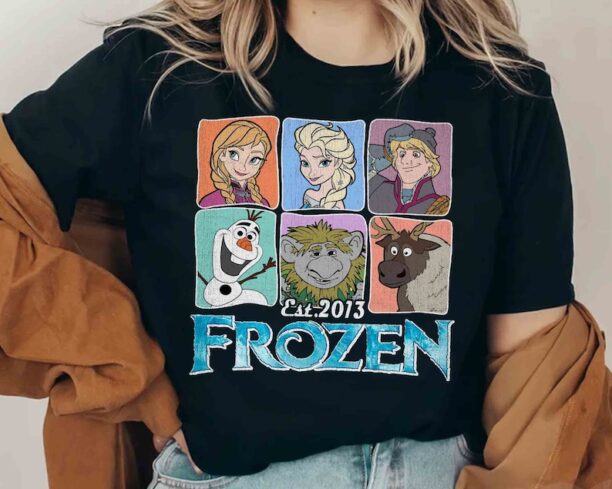 Disney Frozen Characters Group Shot Est. 2013 Retro Shirt, Elsa Anna Olaf Tee