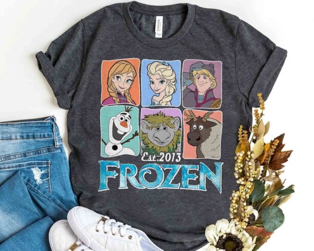 Disney Frozen Characters Group Shot Est. 2013 Retro Shirt, Elsa Anna Olaf Tee