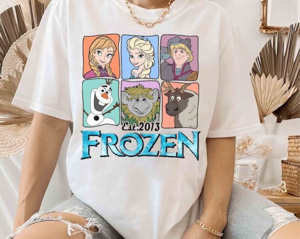 Disney Frozen Characters Group Shot Est. 2013 Retro Shirt, Elsa Anna Olaf Tee