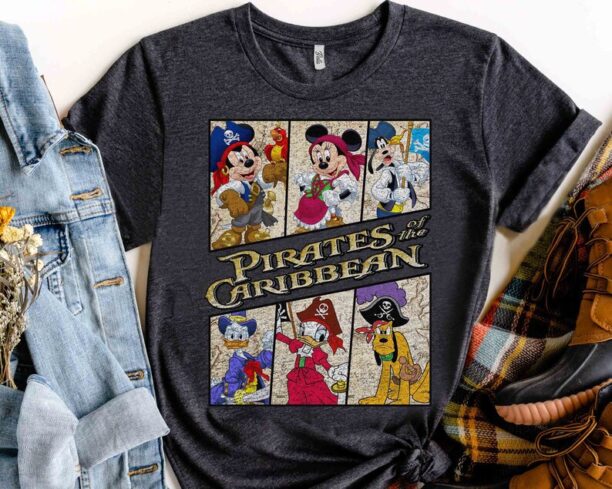 Funny Disney Mickey Mouse & Friends Pirates Of The Caribbean Retro Shirt