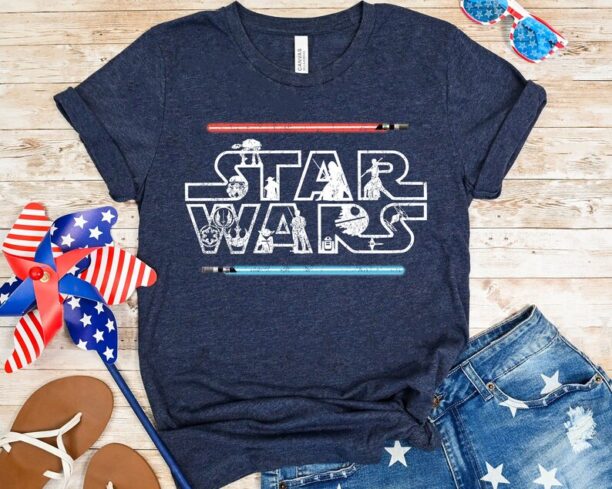Patriotic Star Wars Lightsaber Red White Blue Shirt / 4Th Of July Star Wars Characters Shirt / Galaxy's Edge /
