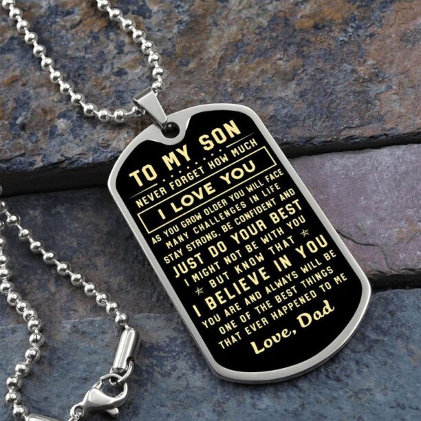 To My Son Dog Tag Necklace, Son Dog Tag Gift from Dad, Son Birthday Gift, Graduation Christmas Gift for Son