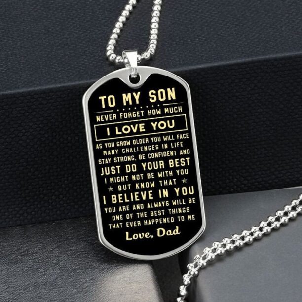 To My Son Dog Tag Necklace, Son Dog Tag Gift from Dad, Son Birthday Gift, Graduation Christmas Gift for Son