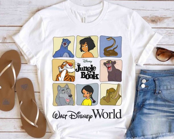 Walt Disney World Jungle Book Characters Group Retro Shirt, Mowgli Baloo Kaa Tee