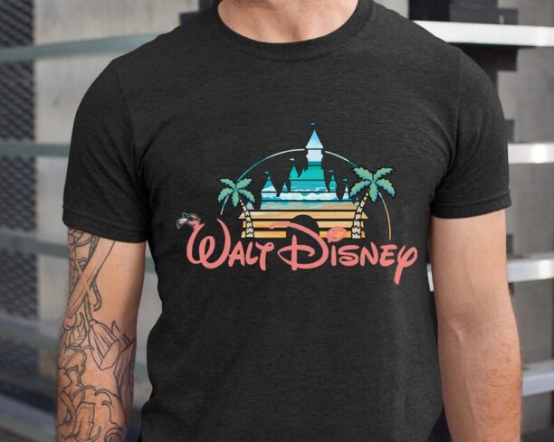 Vintage Walt Disney Flamingo Logo Shirt / Disney Castle Summer Beach Tee / Disneyland Family Vacation Beach Trip /