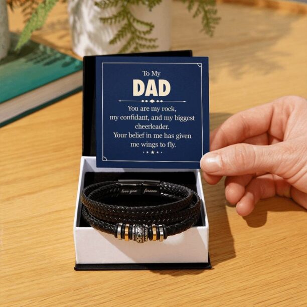 To My Dad Vegan Leather Bracelet, Father's Day Gift for Dad, Dad Birthday Gift