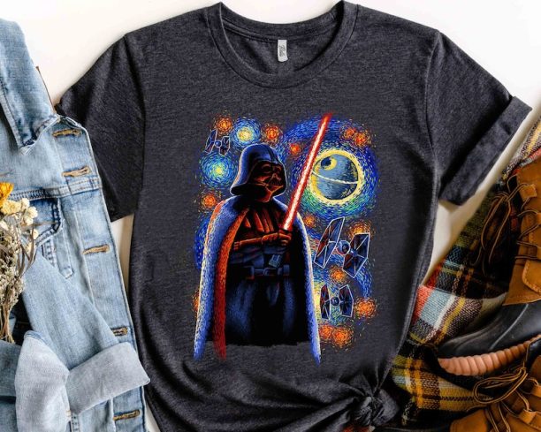 Star Wars Darth Vader Death Lightsaber Starry Night Retro T-shirt