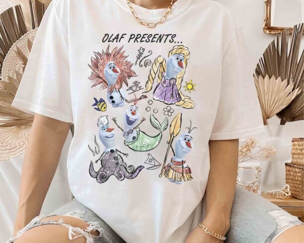 Disney Olaf Presents Classic Costume Princess Sketches Retro Shirt