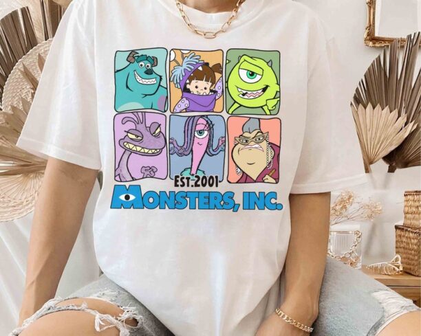 Pixar Monsters, Inc. Characters Group Shot 2001 Shirt, Disney Mike Sulley Boo Tee