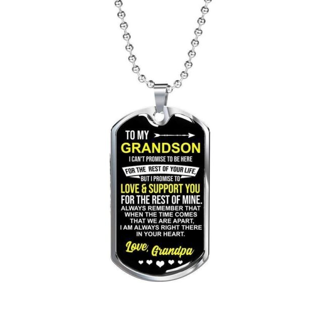 Arrow and heart on black background dog tag necklace to my grandson, love & support you, love grandpa, fathers day gift