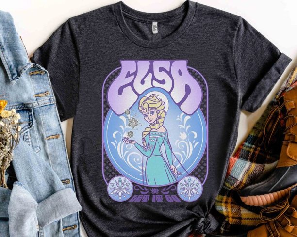 Disney Frozen Elsa Let It Go Seventies Retro Poster Shirt