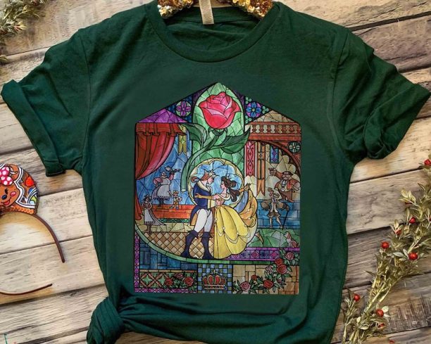 Retro Disney Beauty & The Beast Stained Glass Rose Shirt