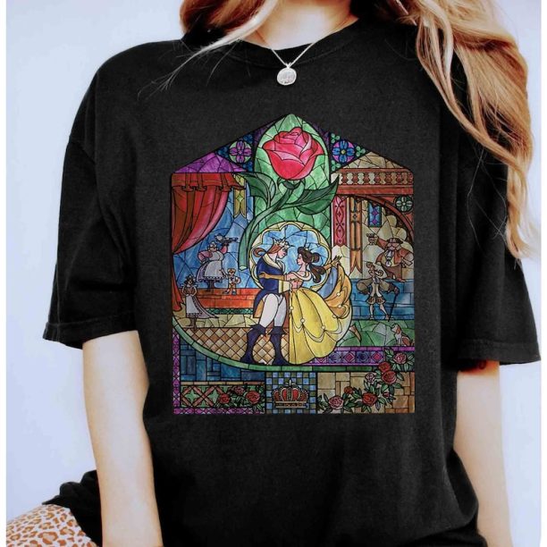 Retro Disney Beauty & The Beast Stained Glass Rose Shirt