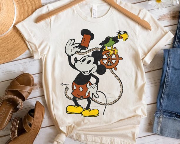 Disney 100 Mickey Mouse Classic Steamboat Willie and Parrot Shirt